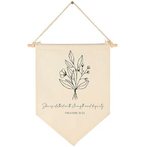Nursery Scripture Bible Verse-Christian Botanical Decor-Canvas Hanging Pennant Flag Banner Wall Sign Decor Gift for Nursery Bedroom Playroom Front Door Baby Kids Girl Boy Teen- Birthday Christmas Gift