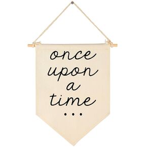 Once Upon a Time-Decor Gift for Nursery Bedroom Playroom Front Door Bookshel Bookcase Reading Corner-Birthday Christmas Gift-Canvas Hanging Flag Banner Wall Sign Decor Gift for Baby Kids Girl Boy Teen
