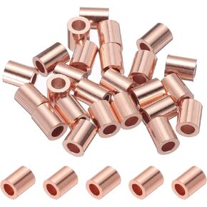 PATIKIL 3/64"/ 1.2mm Wire Rope Stop Sleeve, 25 Pack Copper Crimping Loop Sleeve End for Wire Rope Cable Ferrule, Gold Tone