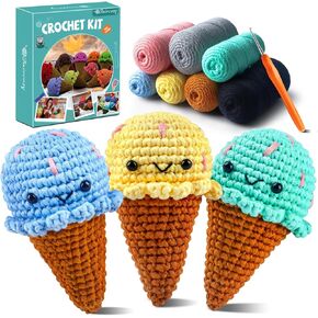 Faircosy Beginners Crochet Kit with Plant: Learn to Crochet Cactus Family Kits with Video Tutorials and Patterns - 3 PCS Crocheting Starter Kit for Adults & Kids (10Age+)