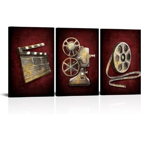 Visual Art Decor Theater Room Decor Painting Framed Canvas Artwork Movie Theater Decor 3 Pieces Wall Art for Living Room (Large)