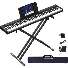 KONIX Piano Keyboard 88 Keys, Beginner Semi-weighted Keyboard Piano, Portable Electronic Piano Keyboard with Double X Stand, Sustain Pedal, Power Supply and Piano Bag