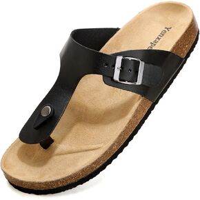 Womens Sandals, Genuine Leather Beach Slides Cork Footbed Slippers Non-Slip Mens Slides, Outdoor Vacation Women Footwear, Essentials Sandals