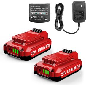 Powilling 2Pack 20V 3.5Ah Replacement Craftsman V20 Craftsman 20V Lithium Battery and Charger Kit for CMCB202 CMCB204 CMCB206 CMCB201 CMCB100 CMCB124 with CB102S Craftsman 20V Battery Charger