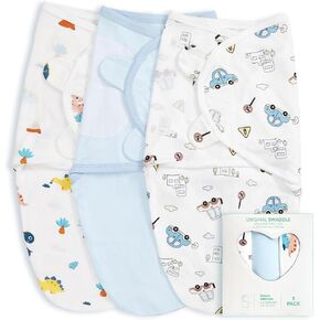 Wowelife Velcro Baby Boy Swaddles, 3-Pack Newborn Swaddle Sacks, 100% Cotton Baby Blanket, Swaddles for Newborns, Baby Swaddles 0-3 Months, Infant Blankets for Baby Boy Essentials for Newborn, Blue in Kuwait