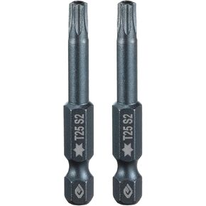 HARFINGTON 2pcs T25 Torx Screwdriver Bit 1/4" Hex Shank 2" Long S2 Steel Magnetic 6 Point Screw Driver Bits Industrial Grade Tamper Proof Star Drill Bits with Hole Torx Head