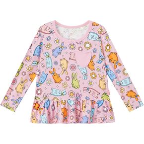 بلوزة من الخيزران الفسكوزي للفتيات الصغيرات بأكمام طويلة وقميص بحاشية مكشكشة للفتيات in Kuwait