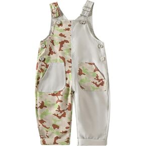 Emmababy Farm Tractor Outfit Baby Boy Suspender Overalls Set Letter Print Romper Long Sleeve Camouflage Pants Fall Clothes