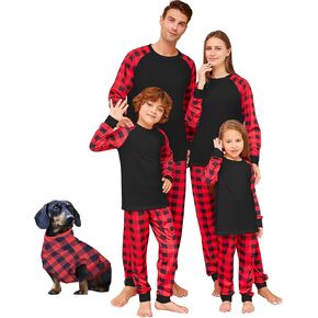 Edelqual Family Christmas Outfits Matching Sets Parents Kids Babies Dogs Red Black Plaid Mommy and Me Matching Outfits