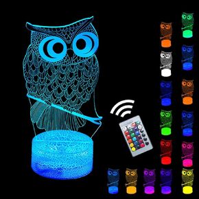 Lucky Owl Night Light for Kids, 3D Optical Illusion Night Lamp with Remote Control & 16 Color Changing Desk Table Lamp, Kids Room Bedroom Decor Gift for Baby Boys Girls Teen in Xmas Birthday Party