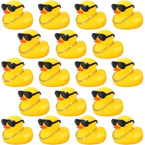 18 Pcs Mini Rubber Ducks Baby Shower Tiny Rubber Ducks Bulk with Sunglasses, Float Bath Toys Bathtub Duckies Mini Ducks for Shower Birthday Party Favors Carnival Gift (Yellow)