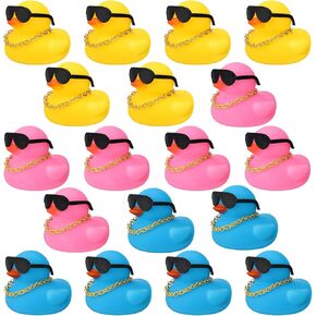 18 Pcs Mini Rubber Ducks Baby Shower Tiny Rubber Ducks Bulk with Sunglasses, Float Bath Toys Bathtub Duckies Mini Ducks for Shower Birthday Party Favors Carnival Gift (Yellow)