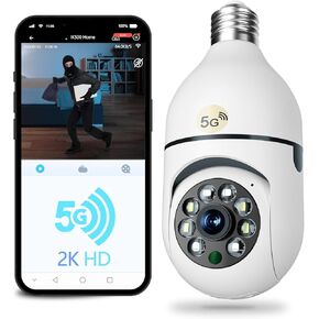 OJR 2K HD Light Bulb Security Camera, 5G/2.4G WiFi PTZ Camera Wireless Outdoor, Motion Detection and Alarm, Full Color Night Vision, Two-Way Audio, Easy Installation