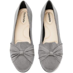 Saidoteto Women's Ballet Flats, Comfortable Round Toe Slip On Classic Suede Office Dress Shoes for Work. Grey Size 6