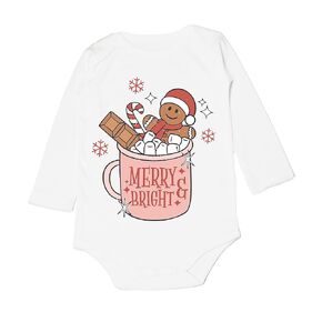 Hot Cocoa and Christmas Movies Baby Onesie Retro Santa Cute Christmas Bodysuit Hippy Groovy Holiday Romper Shirt (0-6 Months, Merry Bright-Long Sleeve Bodysuit)
