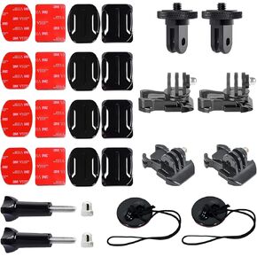 Universal Helmet Adhesive Sticky Mount for Action Cameras, Includes 4 Curved/Flat Mounts, 2 Anchors, 2 Base Mounts, 2 Tripod Adapters, Compatible with Insta360, GoPro, DJI OSMO
