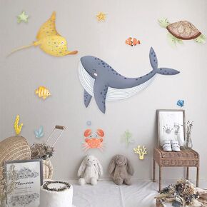Ocean Creatures Wall Stickers Set - Ocean Underwater Wall Decal,Colorful Sea Life Creatures Wall Decal,Ocean Animal Wall Stickers for Nursery Kids Room, Playroom Wall Decoration (sea Animal)
