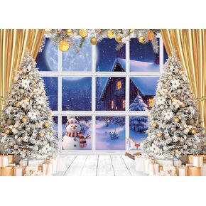 SJOLOON Christmas Backdrop Christmas Tree with Snowman Background for Christmas Party Decoration Family Gathering 12757 (7x5FT)