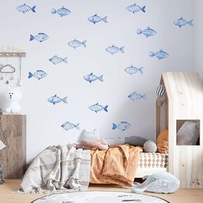Blue Fish Wall Decal - Undersea Decorative Stickers, Ocean Theme Wall Decoration, Tropical Fish Kids Wall Stickers, Blue Fish (Blue Fish Sticker)