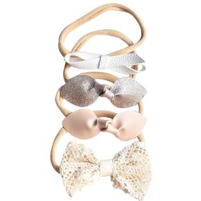 California Tot Super Soft & Stretchy Nylon Headband Set for Girls (Golden Neutral Set of 4)