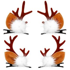 2PCS Glitter Bow Hair Clips Christmas Antler Hairpins Christmas Hair Accessories Gift Christmas Reindeer Antlers Headband Hairpins for Girls Women Kids Party Cosplay Xmas Gift