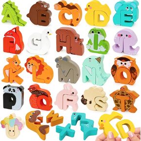 Wooden Alphabet Puzzle ABC Letter Animals Puzzles for Toddlers Montessori Sorting Blocks Board Preschool Matching Game Jigsaw Educational Early Learning Toy Gifts for Kids Boys Girls Ages 3-5