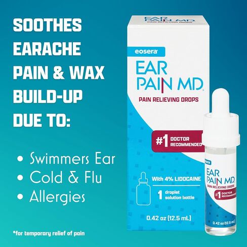 eosera® Ear Pain MD® - Pain Relieving Drops with 4% Lidocain 5mL | Drops for Ear Pain I Doctor Recommended | Fast-Acting | Temporary Pain Relief in Kuwait