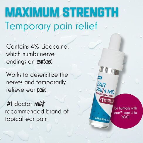 eosera® Ear Pain MD® - Pain Relieving Drops with 4% Lidocain 5mL | Drops for Ear Pain I Doctor Recommended | Fast-Acting | Temporary Pain Relief in Kuwait