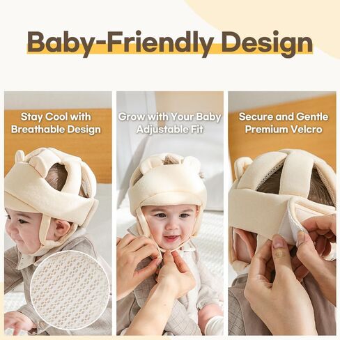 Organic Baby Head Protector- Baby Helmet GOTS Certified Cotton, Bunny, Adjustable & Ultra-Lightweight Head Protector for Crawling & Walking Infants, Toddlers, Baby Girl Pink in Saudi Arabia