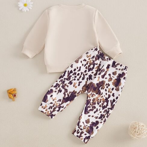 Western Baby Girl Boy Fall Clothes Holy Cow I'm Cute Sweatshirt Cow Print Pants Set 2Pcs Cowboy Cowgirl Outfit in Saudi Arabia