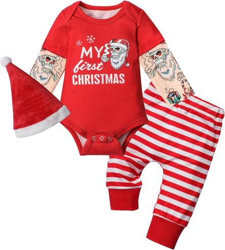 KANGKANG Baby Boy Christmas Outfit 3Pcs, Funny Christmas Romper + Pants + Hat in Saudi Arabia