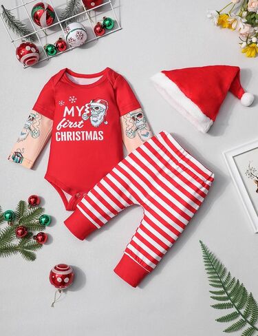 KANGKANG Baby Boy Christmas Outfit 3Pcs, Funny Christmas Romper + Pants + Hat in Saudi Arabia