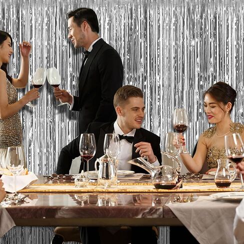 3 Pack Silver Foil Fringe Backdrop Curtains Party Streamers Metallic Tinsel Birthday Backdrop Christmas Bachelorette New Year Engagement Graduation Disco Party Decorations Glitter Backdrop in Kuwait