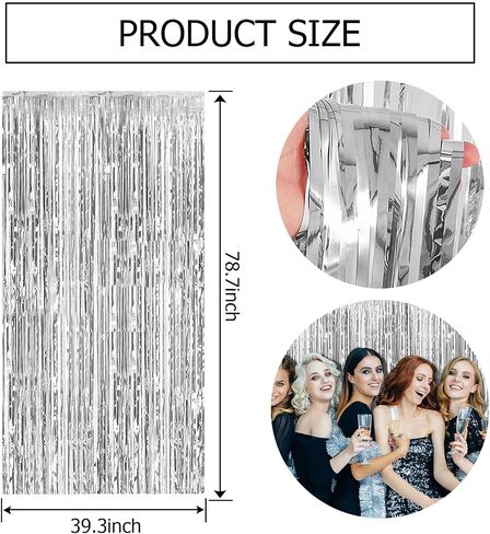 3 Pack Silver Foil Fringe Backdrop Curtains Party Streamers Metallic Tinsel Birthday Backdrop Christmas Bachelorette New Year Engagement Graduation Disco Party Decorations Glitter Backdrop in Kuwait