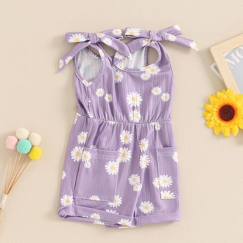 Toddler Baby Girls Daisy Romper Clothes Ribbed Summer Ruffles Jumpsuit Overalls One-Piece Shortalls Playsuit Outfits in Kuwait