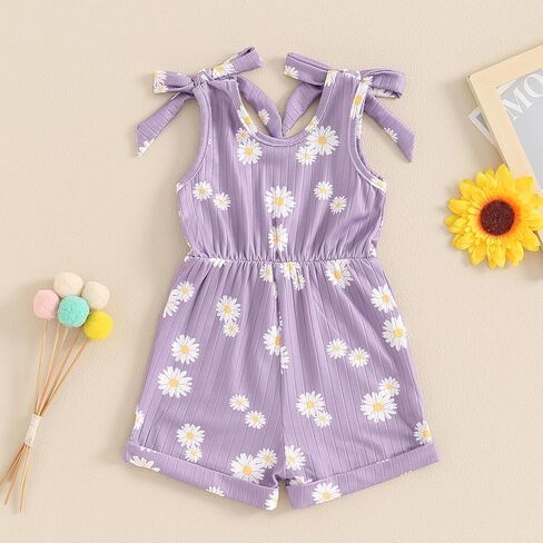 Toddler Baby Girls Daisy Romper Clothes Ribbed Summer Ruffles Jumpsuit Overalls One-Piece Shortalls Playsuit Outfits in Kuwait