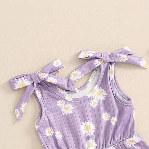 Toddler Baby Girls Daisy Romper Clothes Ribbed Summer Ruffles Jumpsuit Overalls One-Piece Shortalls Playsuit Outfits in Kuwait