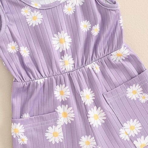 Toddler Baby Girls Daisy Romper Clothes Ribbed Summer Ruffles Jumpsuit Overalls One-Piece Shortalls Playsuit Outfits in Kuwait