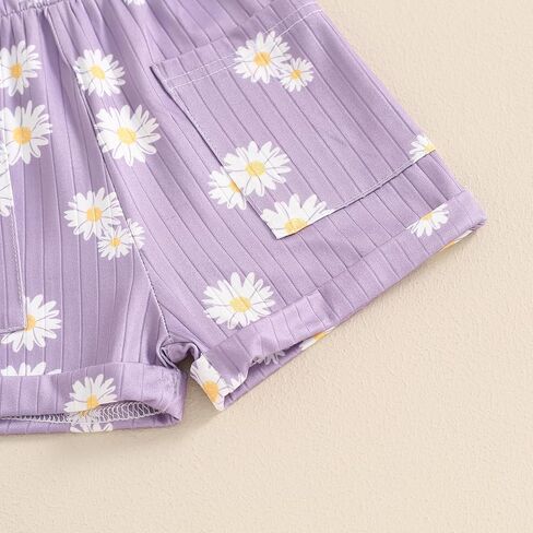 Toddler Baby Girls Daisy Romper Clothes Ribbed Summer Ruffles Jumpsuit Overalls One-Piece Shortalls Playsuit Outfits in Kuwait