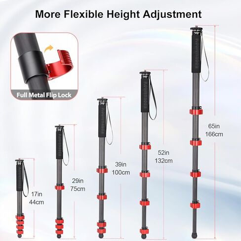 Koolehaoda Monopod for Camera Carbon Fiber Photography Monopod Unipod Stick 65" Lightweight & Compact Travel Monopod for DSLR Canon Nikon Sony Video Camcorder, Easy to Carry (MP-285EC) in Saudi Arabia