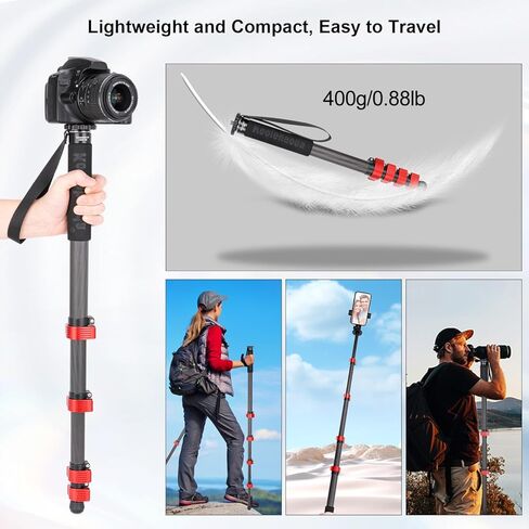 Koolehaoda Monopod for Camera Carbon Fiber Photography Monopod Unipod Stick 65" Lightweight & Compact Travel Monopod for DSLR Canon Nikon Sony Video Camcorder, Easy to Carry (MP-285EC) in Saudi Arabia