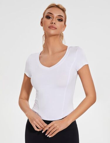 تي شيرت LUYAA للسيدات بياقة على شكل V وأكمام قصيرة تي شيرت بحاشية منحنية صيفي عصري للخروج 1/2/3 قطع علوية XS-XL in Kuwait