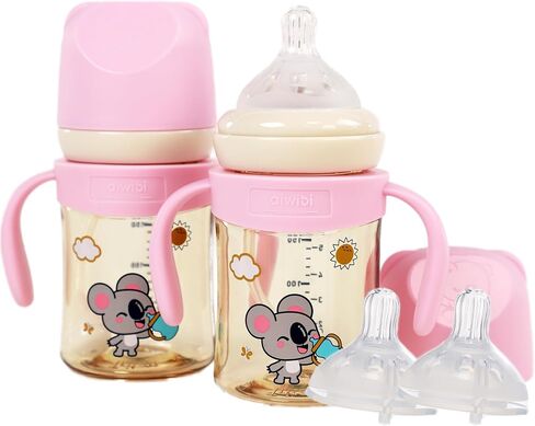 Anti-Colic Baby Bottle, 6 oz, Natural Feel, Easy to Clean, Medium Flow Nipples Included, 1 Replaceable Nipples, Wide Neck, BPA Free - 6+ Months (2 pk) in Saudi Arabia