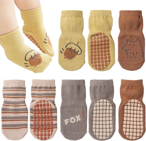 4 Pairs Non Slip Socks for Toddler Breathable Cotton Socks for Baby Boys Girls Anti Skid Cute Sock Grip Socks for Kid, 3-5 Years in Saudi Arabia
