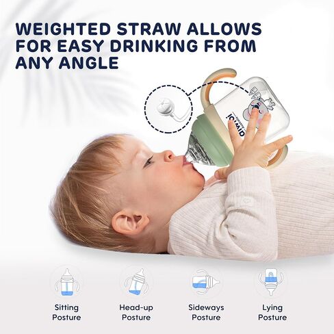PPSU Baby Bottle Wide Neck, Anti-Colic Baby Bottle with Weighted Straw, Medium Flow Nipple, Removable Handles, 8 Ounces, 2 Count, 6+ Months in Saudi Arabia