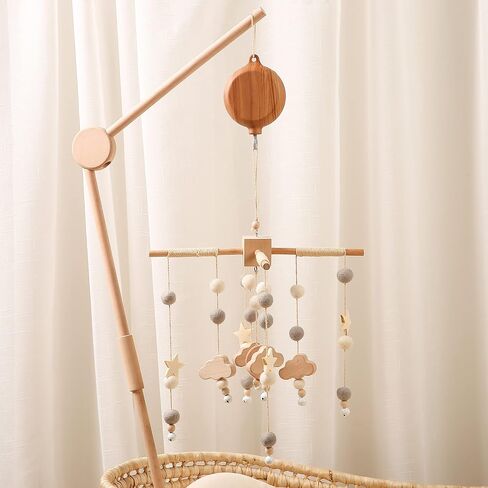 Crib Mobile Musical Box, HI BABY MONMENT Baby Rotary Mobile Crib,Imitation Wood Mobile Spinner for Crib 35 Lullabies Battery Operated with Rotating Hook Crib Mobile Motor,Volume Adjustable in Saudi Arabia