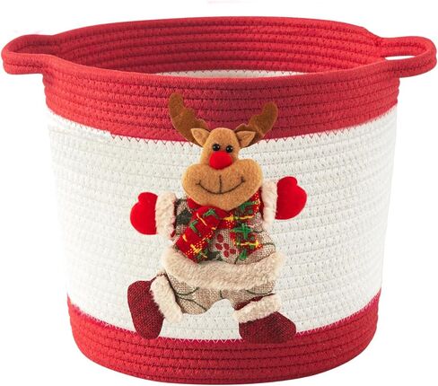 Christmas Basket with Reindeer Doll, Woven Cotton Rope Christmas Storage Basket for Gifts Empty, Christmas Toy Baskets for Baby Towels, Diapers, Christmas Gifts Basket Empty, Green in Saudi Arabia