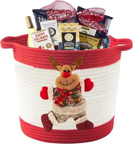 Christmas Basket with Reindeer Doll, Woven Cotton Rope Christmas Storage Basket for Gifts Empty, Christmas Toy Baskets for Baby Towels, Diapers, Christmas Gifts Basket Empty, Green in Saudi Arabia