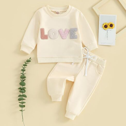 Toddler Baby Girl Fall Winter Outfit Letter Embroidery Long Sleeve Sweatshirt And Pants 2 Piece Sweatsuit Clothes in Saudi Arabia