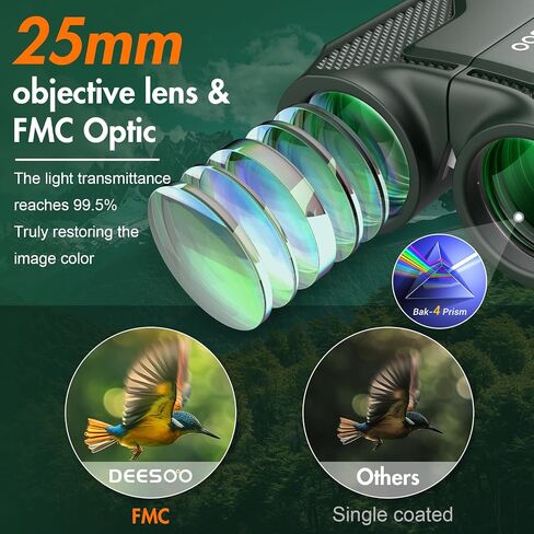 Compact Binoculars for Adults High Powered - Deesoo 20x25 Mini Small Binocular for Kids - Low Light Vision Binoculars for Bird Watching Travel Concert Hunting Hiking in Saudi Arabia